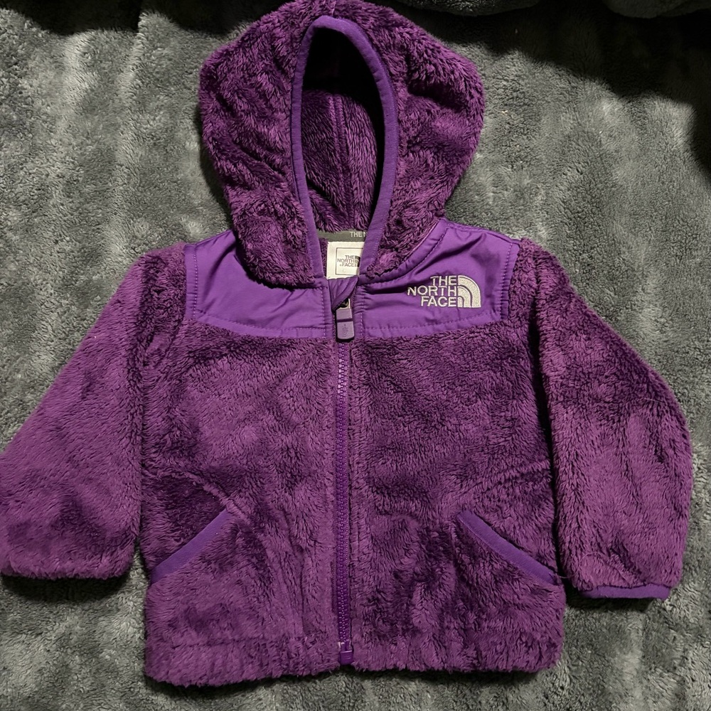 The North Face Infant Fleece Jacket 3-6M Purple Hooded Full Zip Cozy Warm